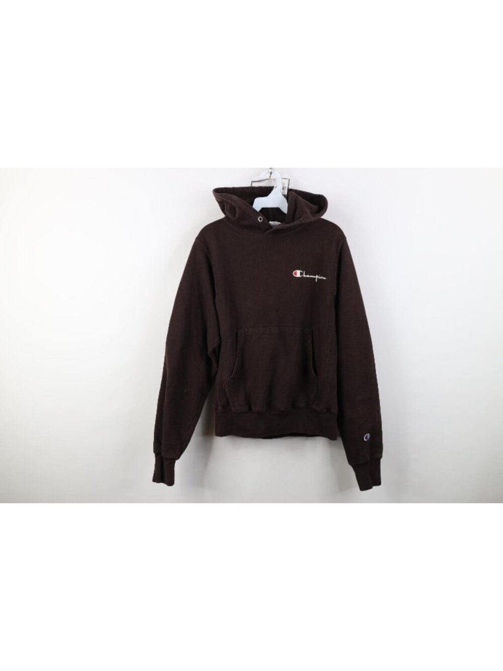 Y2K Champion Reverse Weave Womens XS Faded Spell Out Heavyweight Hoodie Brown